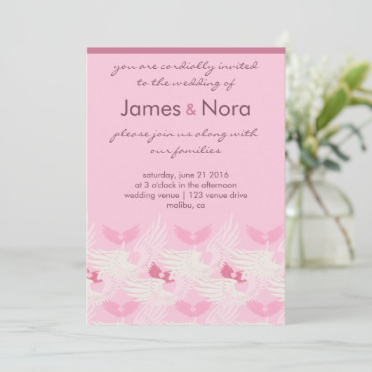 Wedding Invite - Heartwings (roze) Kaart (Staand voorkant)