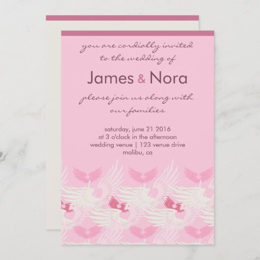 Wedding Invite - Heartwings (roze) Kaart (Voorkant / Achterkant)