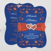 Wedding Invite | Koninklijk Blauw Sinaasappel, Flo Kaart (Voorkant / Achterkant)