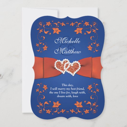 Wedding Invite | Koninklijk Blauw Sinaasappel, Flo Kaart (Voorkant)