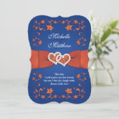 Wedding Invite | Koninklijk Blauw Sinaasappel, Flo Kaart (Staand voorkant)