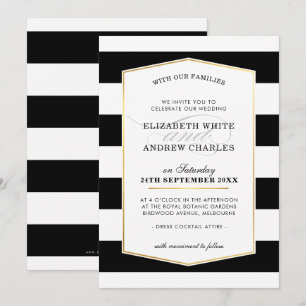 WEDDING INVITE moderne zwarte witte streep goud Kaart