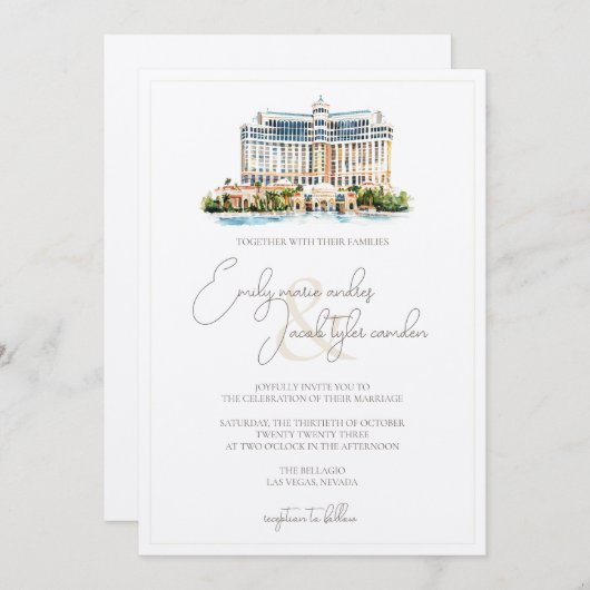 Wedding Invite - Resort in Waterverf Kaart (Voorkant / Achterkant)