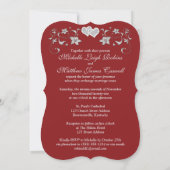 Wedding Invite | Rood, zilver, Floral, hart 2 Kaart (Achterkant)