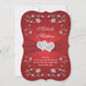 Wedding Invite | Rood, zilver, Floral, hart Kaart (Voorkant)