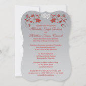 Wedding Invite | Rood, zilver, Floral, hart Kaart (Achterkant)