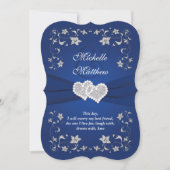 Wedding Invite | Royal Blue Silver, Floral, Hearts Kaart (Voorkant)