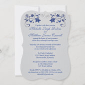Wedding Invite | Royal Blue Silver, Floral, Hearts Kaart (Achterkant)