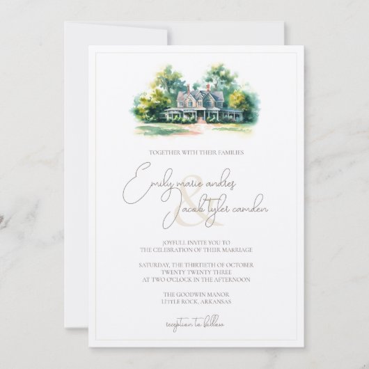 Wedding Invite - Southren Manor in Waterverf Kaart (Voorkant)