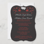 Wedding Invite | Zwarte Rode zilver, Floral, harte Kaart (Achterkant)