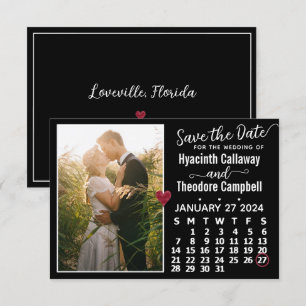 Wedding January 2024 Calendar Custom Photo Black Save The Date