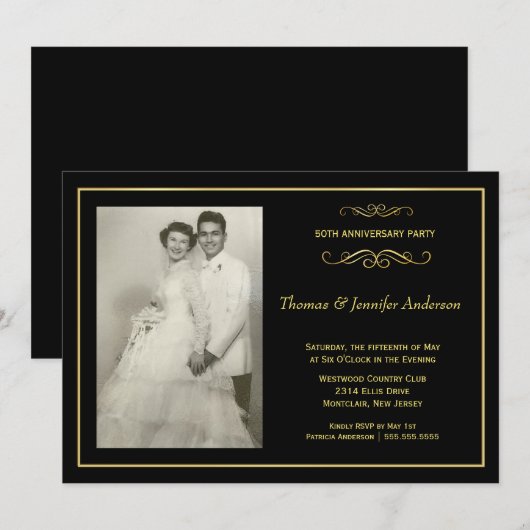 Wedding Jubileum Foto-uitnodigingen - 50th Kaart (Voorkant / Achterkant)