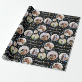 Wedding Jubileum Fotocollage Elegant Blauw Cadeaupapier (Uitgerold)