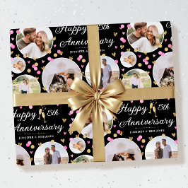 Wedding Jubileum Fotocollage Elegant Roze Cadeaupapier
