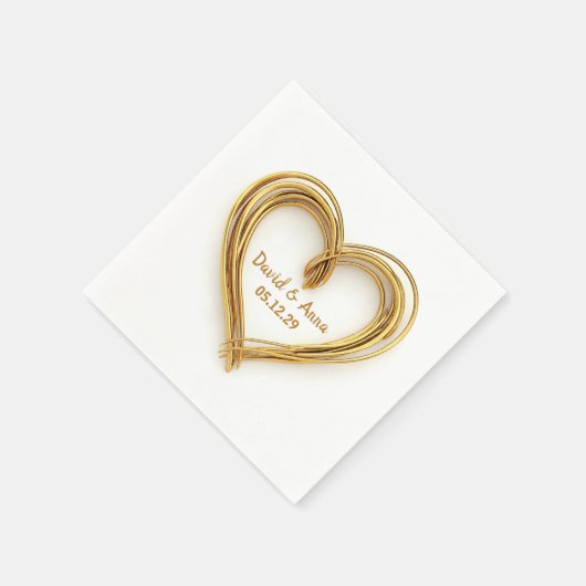 Wedding Jubileum Gold Wired Heart op wit Servet (Hoek)