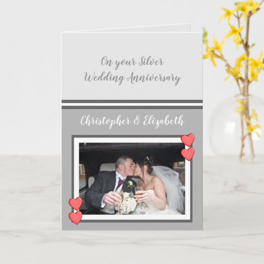 Wedding Jubileum Gray Silver 25 jaar foto Kaart (Gele Bloem)