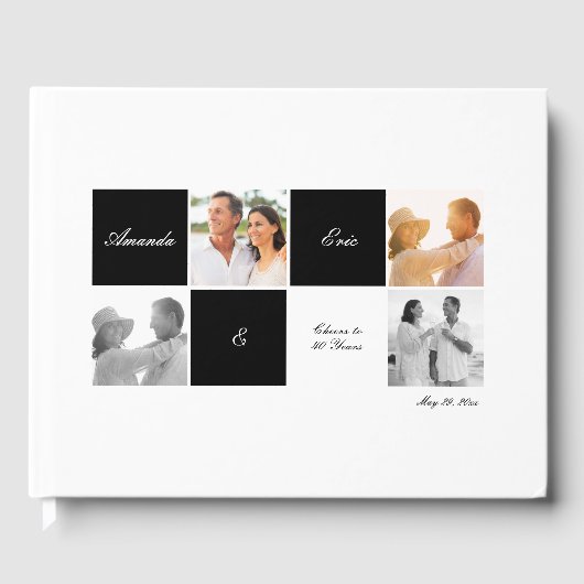 Wedding Jubileum Grid Fotocollage Zwart Gastenboek (Voorkant)