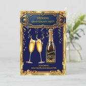 Wedding Jubileum Party Gold Blue Champagne Kaart (Staand voorkant)