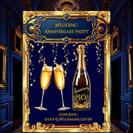 Wedding Jubileum Party Gold Blue Champagne Kaart
