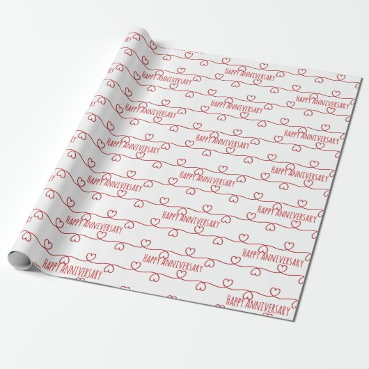 Wedding Jubileum Red Hearts Design Cadeaupapier (Uitgerold)