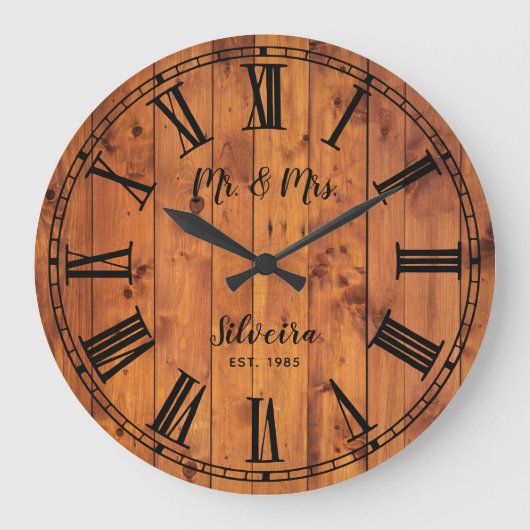 Wedding Jubileum Rustic Wood Mr Mrs Country Grote Klok (Voorkant)