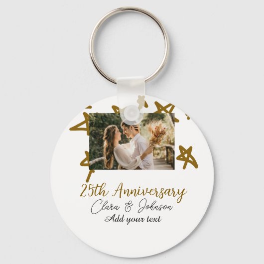 Wedding Jubileum voeg naam jaar toe afbeelding gou Sleutelhanger (Voorkant)