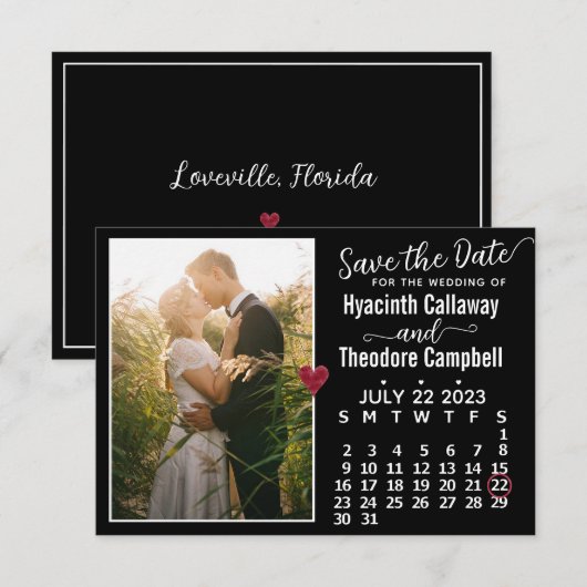 Wedding Juli 2023 Kalender Aangepaste Foto Zwart Save The Date (Voorkant / Achterkant)