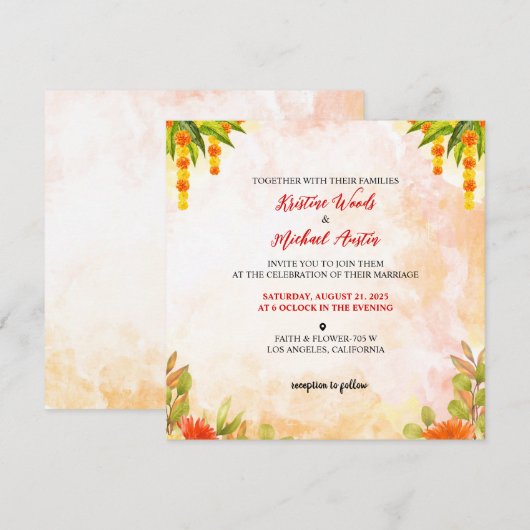 Wedding Kaart Water Color Invitation (Voorkant / Achterkant)