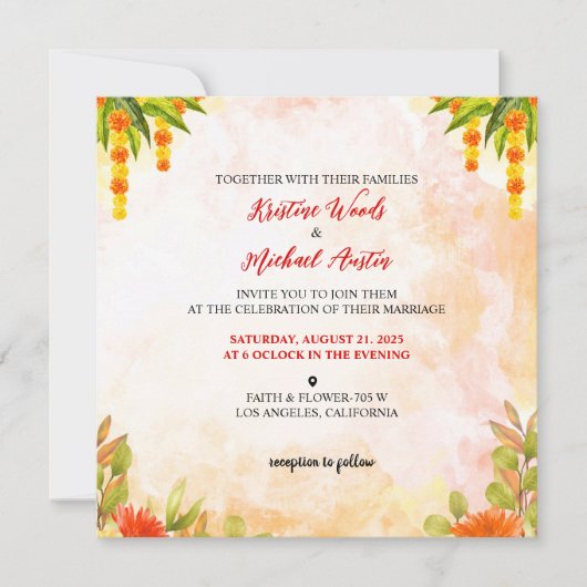 Wedding Kaart Water Color Invitation (Voorkant)