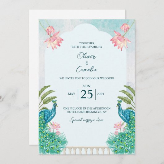 Wedding Kaart Waterkleuren Uitnodiging (Voorkant / Achterkant)