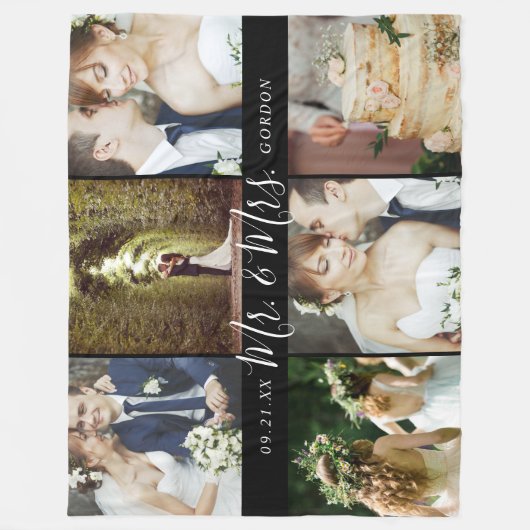 Wedding Keepomwille Mr en Mrs. 6 Foto Collage Fleece Deken (Voorkant)