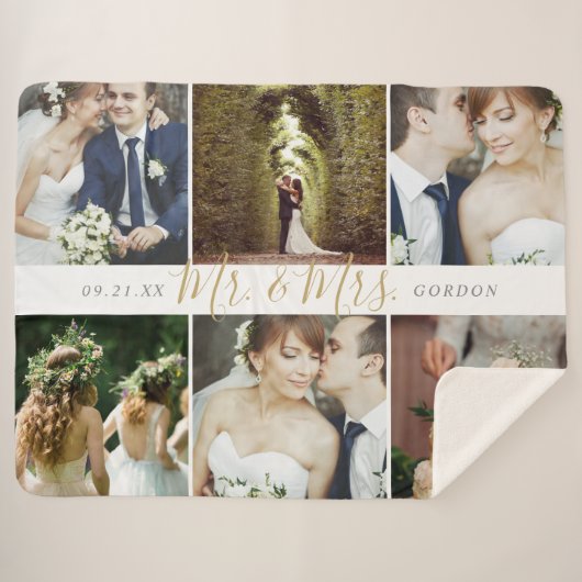 Wedding Keepomwille Mr en Mrs. 6 Foto Collage Sherpa Deken (Voorkant (horizontaal))