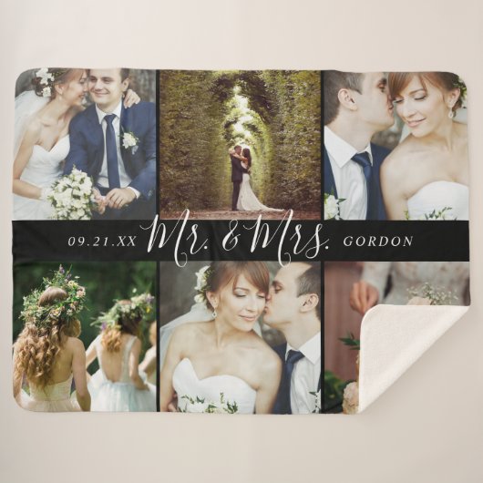 Wedding Keepomwille Mr en Mrs. 6 Foto Collage Sherpa Deken (Voorkant (horizontaal))