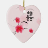 Wedding Keepomwille Roze Blossom Dubbelgeluk Keramisch Ornament (Rechts)