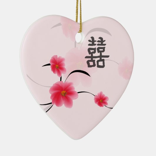 Wedding Keepomwille Roze Blossom Dubbelgeluk Keramisch Ornament (Rechts)