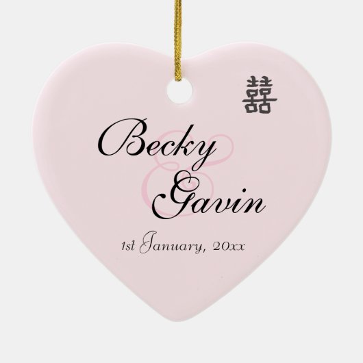 Wedding Keepomwille Roze Blossom Dubbelgeluk Keramisch Ornament (Achterkant)