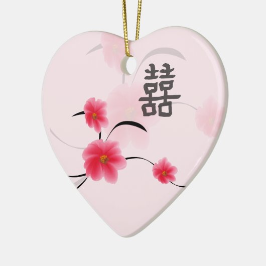 Wedding Keepomwille Roze Blossom Dubbelgeluk Keramisch Ornament (Links)