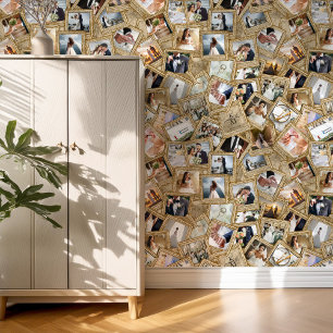 Wedding Keepsake 30 Photo Collage Gold ID1065 Behang