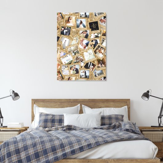 Wedding Keepsake 30 Photo Collage Gold ID1065 Canvas Afdruk (Insitu (Slaapkamer))