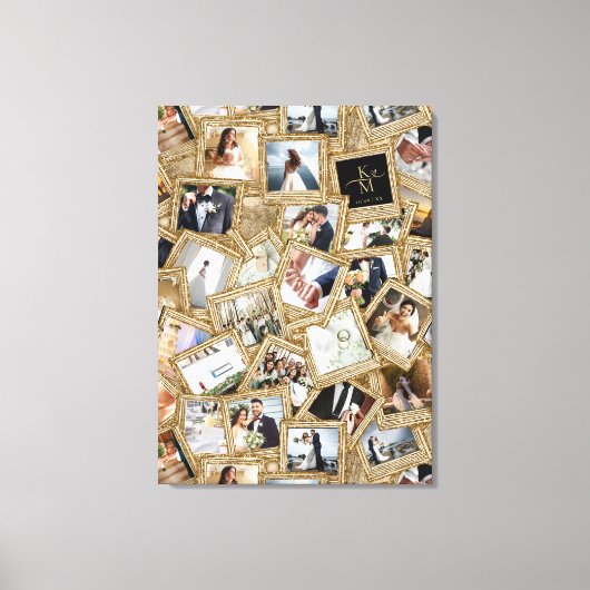 Wedding Keepsake 30 Photo Collage Gold ID1065 Canvas Afdruk (Voorkant)