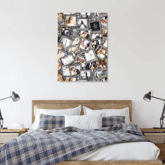 Wedding Keepsake 30 Photo Collage Zwart ID1065 Canvas Afdruk (Insitu (Slaapkamer))