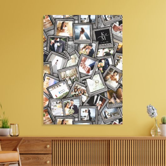 Wedding Keepsake 30 Photo Collage Zwart ID1065 Canvas Afdruk (Insitu (Woonkamer))