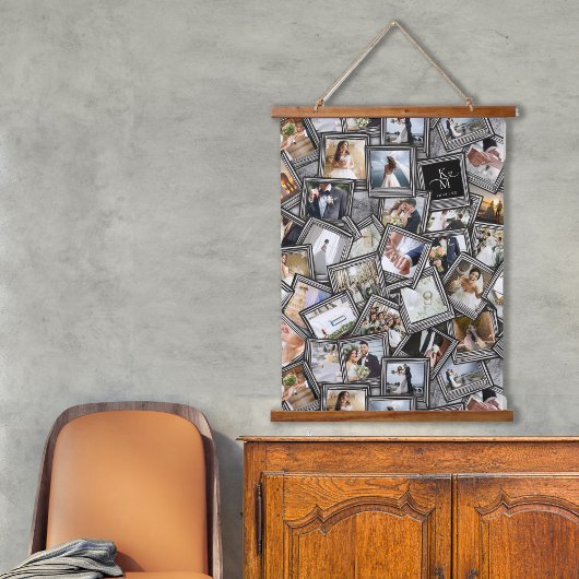 Wedding Keepsake 30 Photo Collage Zwart ID1065 Han Hangend Wandkleed