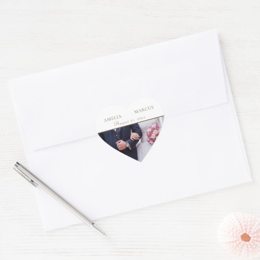 Wedding Keepsake Foto Elegant Wit Hart Sticker (Envelop)