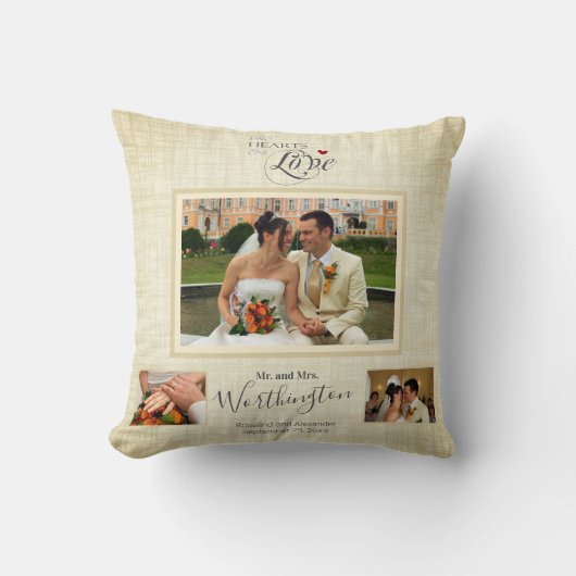 Wedding Keepsake Fotocollage Gepersonaliseerde Goo Kussen (Voorkant)