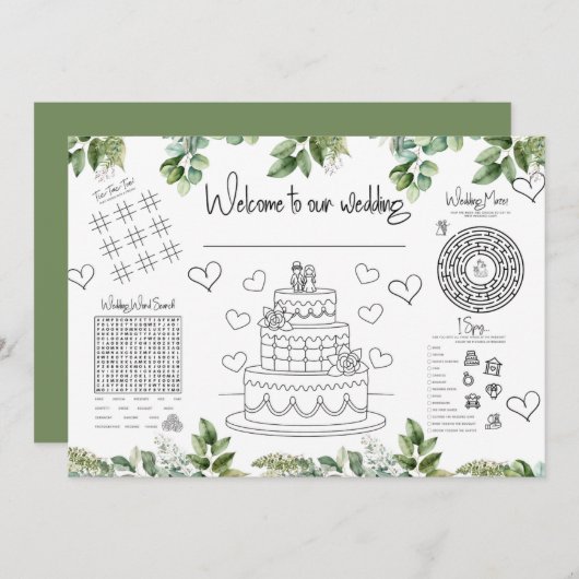 Wedding Kinder Activiteiten spel Kaart (Voorkant / Achterkant)