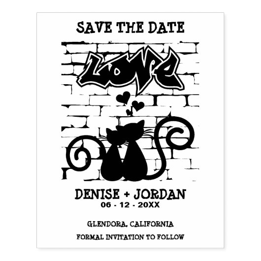 Wedding Kittens in love on Graffiti Wall Design Rubberstempel (Afrduk)
