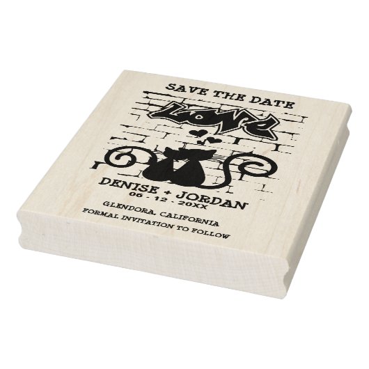 Wedding Kittens in love on Graffiti Wall Design Rubberstempel (Stempel)