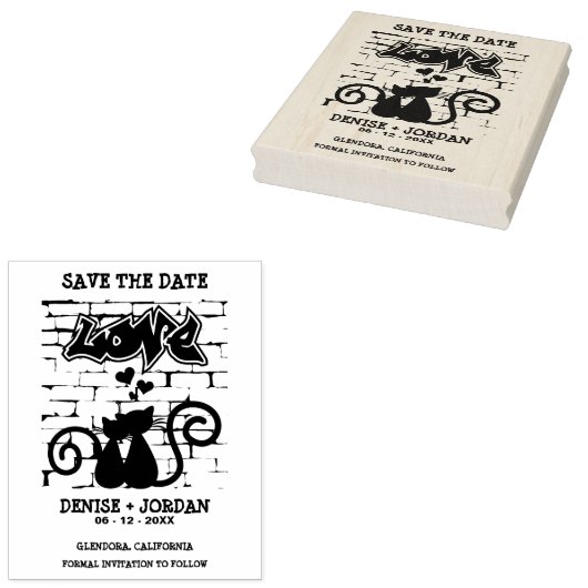 Wedding Kittens in love on Graffiti Wall Design Rubberstempel (Gestempeld)