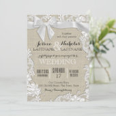 Wedding Lace en Bow Country Rustiek Kaart (Staand voorkant)